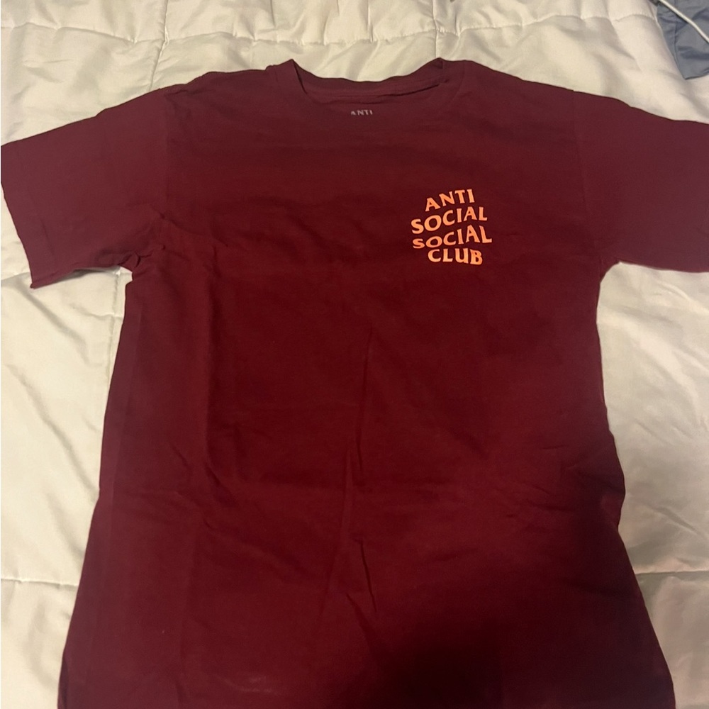 Anti Social Social Club Burgundy Tee with Orange Logo